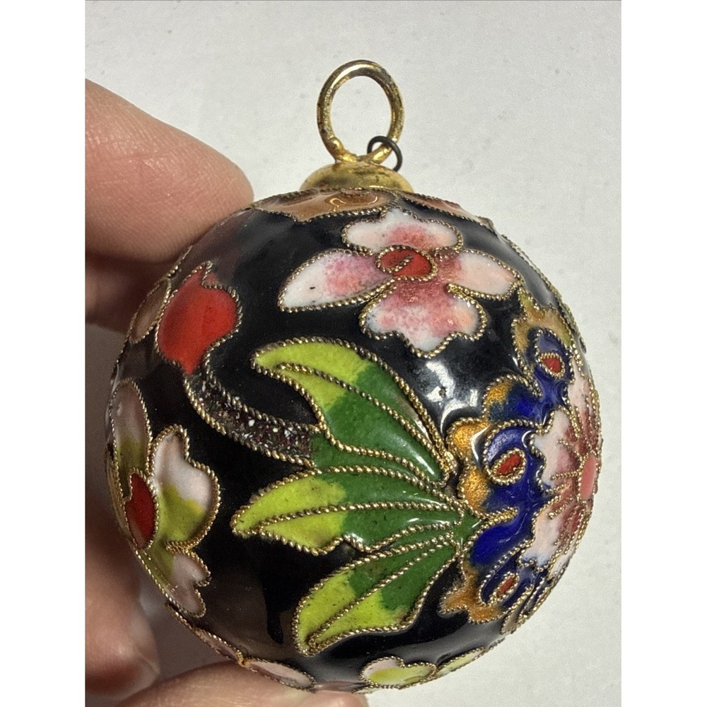 Cloisonne Christmas Ornament 2" floral enameled + Hook